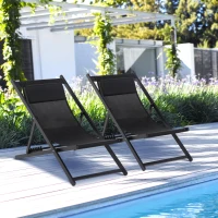 Outsunny Zweiteiliges Klappstuhl-Set Klappbarer Gartenstuhl Alu Schwarz(m-2)