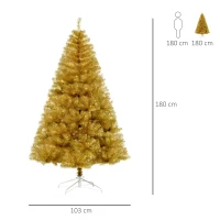 HOMCOM Künstlicher Weihnachtsbaum 1,8 m Christbaum Schnee einfacher Aufbau Tannenbaum 1000 Äste flammhemmend selbst aufblasend PET Stahl Gold Ø103 x 180 cm(m-3)