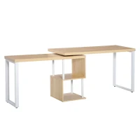 HOMCOM Eckschreibtisch Küchentisch L-Formen Schreibtisch mit Ablagen Winkelschreibtisch PC-Tisch Computertisch Bürotisch360° drehbar MDF Eisen Weiß+Eiche 220 x 55 x 76 cm(m-1)
