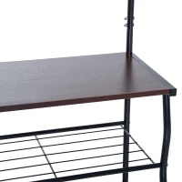 HOMCOM Garderobenständer Kleiderständer Garderobe mit 3 Schuhablagen 5 Haken Flur Stahl Schwarz L60 x B35 x H175cm(m-8)