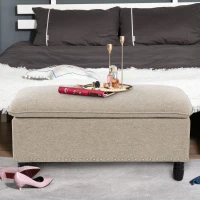 HOMCOM® Polsterbank Sitzbank mit Stauraum Truhenbank Polyester Eukalyptusholz Beige(m-2)