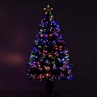 HOMCOM Weihnachtsbaum Christbaum Kunsttanne, 1,2 m, inkl. Ständer, bunte LED´s, Grün(m-4)