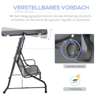 Huśtawka z daszkiem 3-osobowa huśtawka ogrodowa z regulowanym dachem stal kolor szary(m-6)