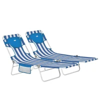 Outsunny 2er-Set Sonnenliege Gartenliege mit Leseöffnung 5-stufig einstellbar Gartenmöbel PVC-Gewebe+Metall Blau+Weiß 182 x 55 x 28 cm(m-1)