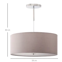 HOMCOM Hängeleuchte LED Deckenlampe Deckenstrahler elegant 36 W Küche Bar Wohnzimmer Schlafzimmer Stahl Hellgrau 59L x 59B x 44H cm(m-3)