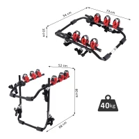 HOMCOM Fahrradheckträger für 3 Fahrräder Fahrradträger Heckträger faltbar mit Sicherheitsgurte Metall + Kunststoff(m-3)