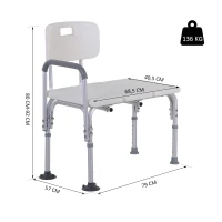 HOMCOM Duschstuhl mit Griff und Rückenlehne, Rutschfester Badehocker, Höhenverstellbarer Badestuhl, Duschhocker, Alu-Legierung, Weiß(m-3)