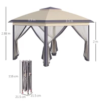 Outsunny 3.3 x 3.3m Pop Up Gazebo, Double Roof Foldable Canopy Tent with Zipped Mesh Sidewalls, Height Adjustable and Carrying Bag, Event Tent for Patio Garden, Beige(m-3)
