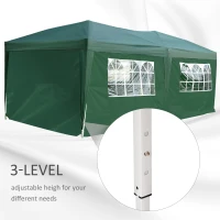 Outsunny 3 x 6 m Pop Up Gazebo with Sides and Windows, Height Adjustable Wedding Camping Party Tent Canopy Marquee with Storage Bag for Garden, Event, Green(m-7)