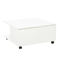 HOMCOM stolik pomocniczy stolik do kanapy z dwiema wysuwanymi szufladami 4 kółka otwarte półki stolik kawowy stolik do salonu nowoczesny prosty płyta wiórowa kolor biały 70 x 70 x 35 cm(m-5)