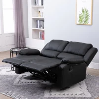 HOMCOM Doppelsofa Relaxliege Relaxsessel verstellbare Rückenlehnen PU Schwarz 141,5x 95 x 94,5 cm(m-7)