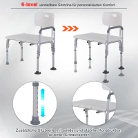 HOMCOM Duschstuhl mit Griff und Rückenlehne, Rutschfester Badehocker, Höhenverstellbarer Badestuhl, Duschhocker, Alu-Legierung, Weiß(m-5)