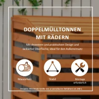 Boks na pojemniki na śmieci z przednimi drzwiami Śmietnik na 2 kosze o pojemności 240 l lite drewno(m-4)