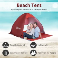 Outsunny 2-3 Person Pop up Beach Tent Hiking UV Protection Patio Sun Shade Shelter (Red)(m-4)