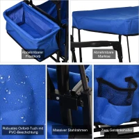 DURHAND® Bollerwagen Handwagen Gartenwagen mit Dach Faltbar extra Staubox Oxford Blau(m-4)