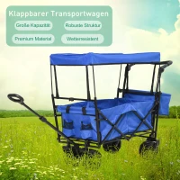 DURHAND® Bollerwagen Handwagen Gartenwagen mit Dach Faltbar extra Staubox Oxford Blau(m-5)