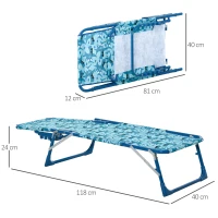 Outsunny Kinder Sonnenliege 180° verstellbar Strandliege Gartenliege Relaxliege Klappbar für 2-6 Jahre Metall Polyester Blau+Grün 118 x 40 x 24 cm(m-3)