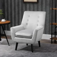 HOMCOM Gepolsterter Sessel Eleganter Retro-Stuhl für Wohnzimmer Schlafzimmer, Polyester, Schaumstoff, Kautschukholz, Grau, 72,5x78,5x91,5 cm(m-4)