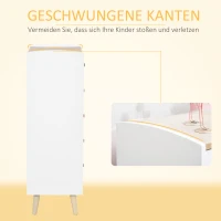 HOMCOM Kinder Kommode mit 5 Schubladen Griff Schubladenschrank für Kinder ab 3 Jahren Kinderschrank mit Antikippvorrichtung Kiefer MDF Weiß 55 x 36 x 108 cm(m-6)