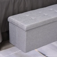 HOMCOM Pufa siedzisko z przestrzenią do przechowywania, skrzynia z podziałką, składana, z tkaniną jutową, pianka, szary, 110 x 38 x 38 cm(m-8)