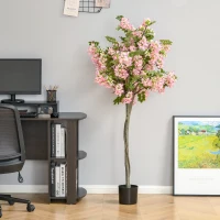 HOMCOM sztuczne rośliny w doniczce 150 cm sztuczne drzewo sznurkowe drzewo różowe kwiaty(m-5)