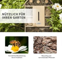 Outsunny Insektenhotel Insektenhaus mit 5 Etagen Metallgitter Bienenhotel aus natürlichen Materialien für Käfer Bienen Wespen und Schmetterlinge Kiefernholz Bambus Metall Naturholz 32 x 12,5 x 57 cm(m-7)