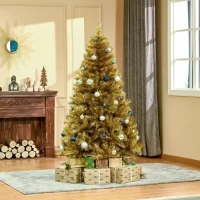 HOMCOM Künstlicher Weihnachtsbaum 1,8 m Christbaum Schnee einfacher Aufbau Tannenbaum 1000 Äste flammhemmend selbst aufblasend PET Stahl Gold Ø103 x 180 cm(m-2)