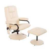 HOMCOM Kunstleder Massagesessel Relaxsessel Fernsehsessel TV Sessel mit Wärmefunktion inkl. Hocker Beige(m-1)