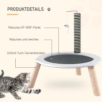 Pawhut Katzenbett, Katzen Bettchen Gross, Katzenfangpfosten und Spielzeug-Maus, MDF, Tannenholz, Oxford-Tuch, Sisal, Weiß+Grau+Natur, 56x56x62,5 cm(m-5)
