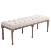 HOMCOM® ŁAWKA TAPICEROWANA RETRO GUZIKI WŁÓKNO LNIANE+DREWNO beżowy(m-1)