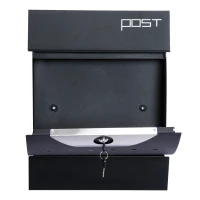 HOMCOM Briefkasten Postkasten mit Zeitungsfach abschließbar 2 Schlüssel Stahl Schwarz 35 x 9,5 x 44,5cm(m-9)