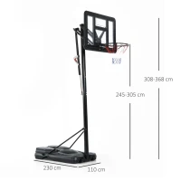 HOMCOM Mobiler Basketballständer Basketballkorb mit Ständer höhenverstellbar, Stahl+PE, Schwarz, 230x110x368cm(m-3)