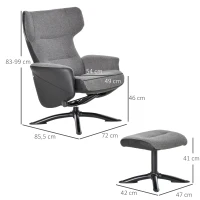 HOMCOM Liegesessel mit Fußstütze Ottomane Grau(m-3)