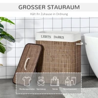 HOMCOM 100L kosz na pranie pojemnik na pranie organizator na pranie z 3 uchwytami wyjmowany bambus poliester bawełna metal brązowy + biały 52 x 32 x 63 cm(m-4)