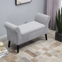 HOMCOM Ottoman Bench with Storage Armrests Chest Bench Modern Entryway Bedroom Living Room Velvet-like Polyester Rubberwood Light Grey 111.5 x 41 x 65 cm(m-4)