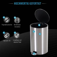 Kosz na śmieci kosz na odpadki kosz z pedałem kosz wewnętrzny 12 l łagodne domykanie stal nierdzewna PP(m-4)