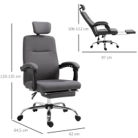 Vinsetto® Bürostuhl Ergonomischer PC Drehstuhl mit Fußstütze verstellbarer Kopfstütze Grau(m-3)