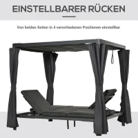 Leżak ogrodowy dla 2 osób pawilon ogrodowy z zasłonami regulowany aluminium(m-6)