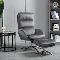 HOMCOM Relaxsessel mit Hocker Fernsehsessel mit Wippenfuntion Stahl Samt Grau+Silber 68 x 74 x 107 cm(m-2)