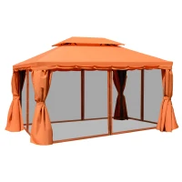 Outsunny 4 x 3 m Aluminum Garden Gazebo, Double Roof Outdoor Gazebo Canopy Shelter with Netting & Curtains for Garden, Lawn, Backyard and Deck, Orange(m-15)