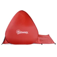 Outsunny 2-3 Person Pop up Beach Tent Hiking UV Protection Patio Sun Shade Shelter (Red)(m-7)