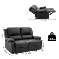 HOMCOM Doppelsofa Relaxliege Relaxsessel verstellbare Rückenlehnen PU Schwarz 141,5x 95 x 94,5 cm(m-3)