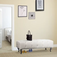 HOMCOM Polsterbank Sitzbank Truhenbank Lounge Retro, Kunstleder+Metall, Weiß, L117xB47xH40cm(m-4)