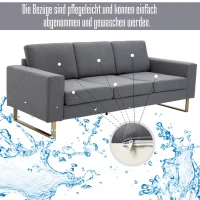 Homcom sofa 3-osobowa tapicerowana meble do siedzenia podłokietniki len ciemnoszary 200 x 82 x 78 cm(m-7)