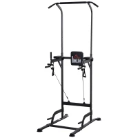 HOMCOM Kraftstation mit Klimmzugstange, Multifunktionale Dip-Station, Trainings-Gerät für Zuhause, Stahl, Schwarz, 129 x 98 x 172–224 cm(m-1)