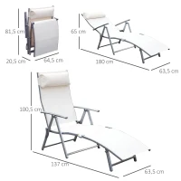 Outsunny ligbank strandbed ligbank voor buiten relax ligbed inklapbaar met kussen strand metaal + stof crèmewit 137 x 63,5 x 100,5 cm | Aosom.nl(m-3)