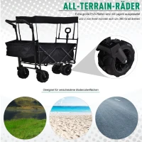 DURHAND® Bollerwagen Handwagen Gartenwagen mit Dach Faltbar extra Staubox Oxford Schwarz(m-3)