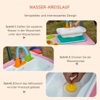 Outsunny 2-in-1 Kinder Campingtisch mit 2 Sitzbänke Matschküche Spieltisch mit Wasserhahn Holz Spieltisch für Kinder 3-7 Jahren Fichte PP-Kunststoff 94 x 89 x 50,5 cm(m-5)