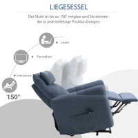 HOMCOM Aufstehsessel Fernsehsessel mit Aufstehhilfe elektrisch Liegefunktion Leinen-Touch Stahl Blau 85 x 89,5 x 105 cm(m-7)