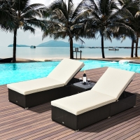 Outsunny 3 PCS Rattan Lounger Set-Deep Coffee/Cream White